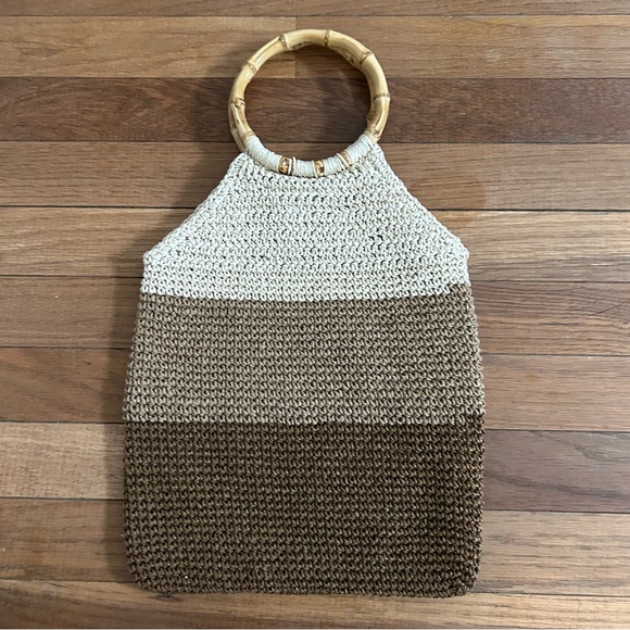 Source Unknown Brown and Cream Tote with Bamboo Handle - Picture 5 of 5